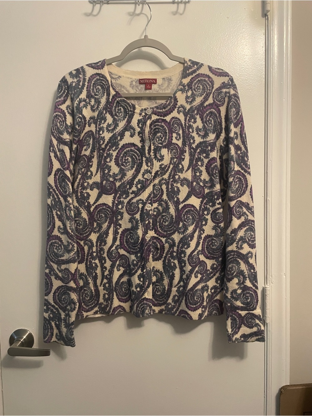 Merona Cream and Purple Paisley Button-Down Women's Top